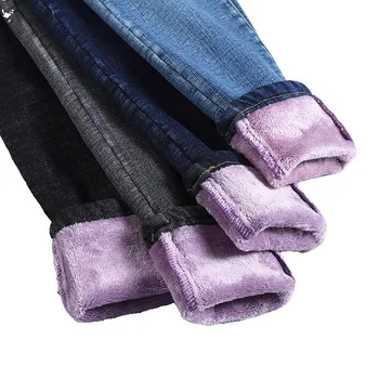 2019 Femei Blugi Pantaloni Fleece Căptușit Slim Fit De Iarnă De Înaltă Talie Pantaloni De Creion Pantaloni Cald Feminin Catifea Caldă Blugi