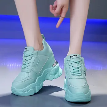 Ascuns Tocuri Platforma Adidasi Femei Aer Respirabil Ochiurilor De Plasă De Pană Pantofi De Piele De Femeie 2020 Nouă Primăvară Pantofi Casual Zapatos De Mujer