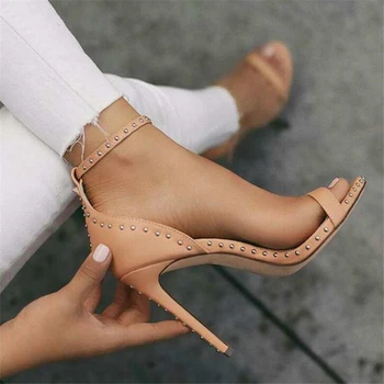 Sexy Nit Femei Pompe De Vară Pantofi Cu Tocuri De Curea Glezna Doamnelor Sandale Din Piele Peep Degetele De La Picioare, Catarama Curea Femei Pantofi De Partid
