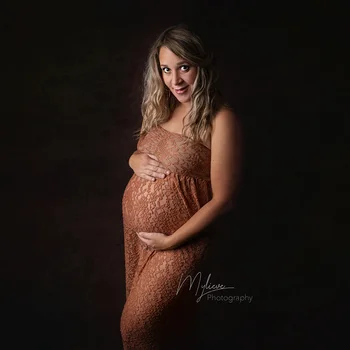 Noua Maternitate Recuzită Fotografie Maxi Lung Moale Sarcinii Rochie Volane Mâneci Dantelă Costum pentru Femei de Lux-Foto