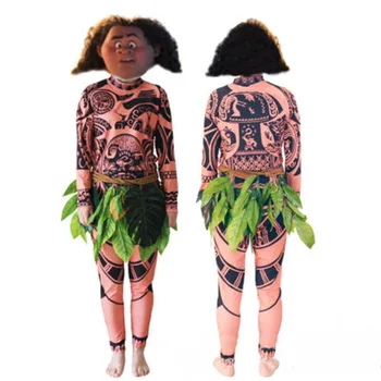 3PCS Moana Maui Tatuaj Tricou+Pantaloni+Fuste Halloween pentru Adulti Barbati Cosplay Costum Noutate tatăl și fiul Cosplay Costum