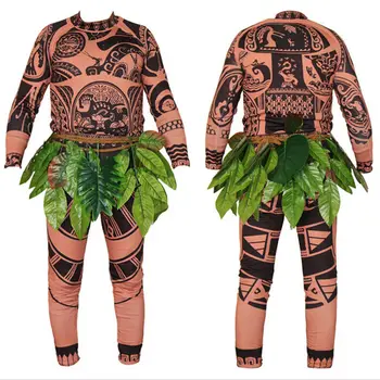3PCS Moana Maui Tatuaj Tricou+Pantaloni+Fuste Halloween pentru Adulti Barbati Cosplay Costum Noutate tatăl și fiul Cosplay Costum