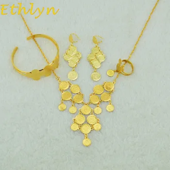 Ethlyn femei de moda arabă bijuterii seturi de monede de Aur de Culoare Islamice Musulmane Arabe Monedă seturi de bijuterii 001
