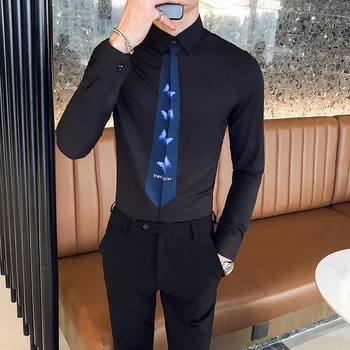 2020 Toamna Camasi Barbati Cravata De Imprimare Maneca Lunga Slim Fit Casual Dress Shirt De Afaceri De Sex Masculin Streetwear Bărbați Îmbrăcăminte Combinezon Homme