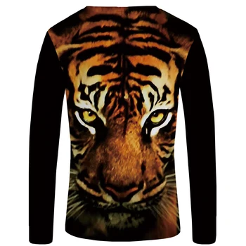 KYKU Marca Tiger T camasa Barbati cu maneci Lungi tricou Animal Cool Interesant Streetwear 3d Galben T-shirt Haine Grafic