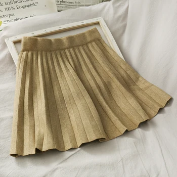 Retro talie elastic tricot fusta femei 2020 nou culoare solidă sălbatice tendință fusta plisata
