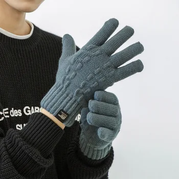 Mănuși Tricotate Barbati Groasa De Iarna Cald Plin Deget Degetul Întinde Croșetat Solidă Lână Ecran Guantes