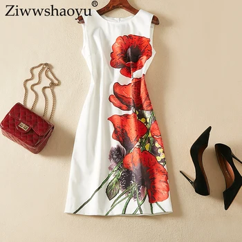 Ziwwshaoyu Vacanta Plaja rochii O-Gât de Imprimare temperament Subțire rochie de Primăvară și de vară noi de femei