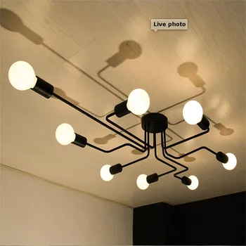 Stil Nordic creativitatea LED Lumini Plafon de Epocă 6/8 Capete Multiple Tijă din Fier Forjat Lampă de Tavan pentru Camera de zi Dormitor la Mansardă
