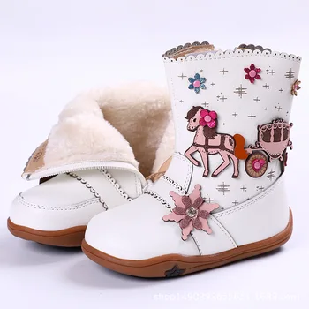 Copil Pantofi Fată Copilul Cizme 2019 Craciun Copii Cizme de Zapada Gros de Piele Fetele de la Jumătatea Vițel Cizme 3D Design de Desene animate Printesa Pantofi