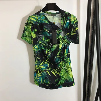 GetSpring Femei T Shirt Mâneci Scurte Tipărite Femei Tricou Asimetric Cu Guler Camasi Neregulate Tricou Femei Top Tricouri