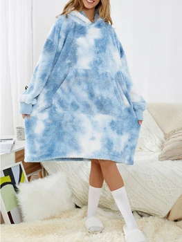 Kawaii Hanorace, Pijamale Pentru Femei, Pijamale Lounge Uzura Confortabil Și Liber Față-Verso Fleece Gros Portabil Pătură Cuplu