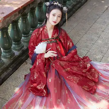 Roșu Negru Hanfu Rochie Dans Popular Costume Tradiționale Chineze Naționale Costum De Zână Vechi Dinastiei Han Printesa Tinutele Etapă