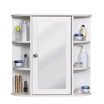 Dulap baie cu Oglinda 58 x 60 x 16,5 cm Montat pe Perete Baie, Toaletă Mobilier Cabinet Dulap Raft Cosmetice Storager