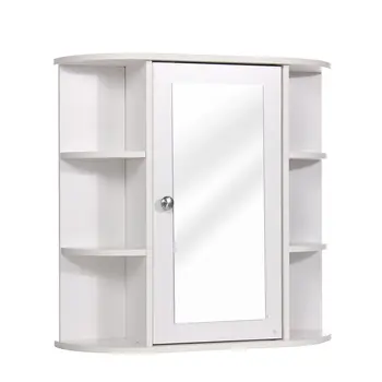 Dulap baie cu Oglinda 58 x 60 x 16,5 cm Montat pe Perete Baie, Toaletă Mobilier Cabinet Dulap Raft Cosmetice Storager