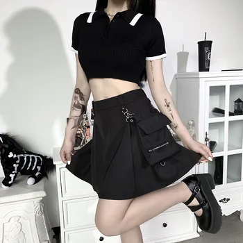 Sexy Bodycon Femei Vara Culturilor Topuri Casual Negru Buton Fir Femeie T-shirt Harajuku coreean Y2k E-fete Haine 2020
