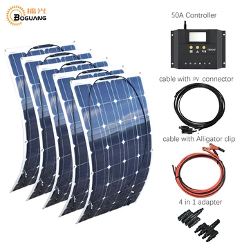 5*100w 500w flexibil sistem de panouri solare FOTOVOLTAICE cablu solar conector adaptor 50A controler pentru masina baterie de putere RV sistem DIY kit