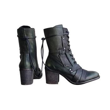 Pantofi de moda pentru Femei Platforma Glezna Cizme pentru Femei Pu Piele Toc Gros Cizme Doamnelor Lucrător Femei Retro Cizme pentru Femei, Botine