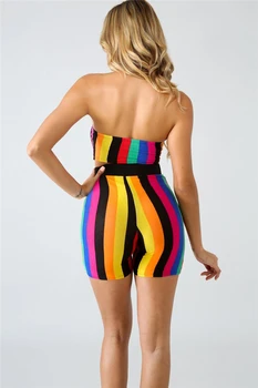 Adogirl Rainbow Stripe Set De Două Piese De Vara Femei Costum Sexy Strapless Culturilor Sus De Talie Mare De Fitness, Pantaloni Scurți Femei Trening Tinuta
