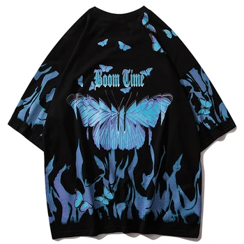 LACIBLE Fluture Albastru Hip Hop Streetwear T Camasa Barbati 2021 Casual Bumbac Harajuku Maneci Scurte Topuri Supradimensionate T Shirt Mens