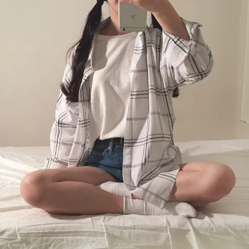 2020 Femei Japonia Kawaii Ulzzang Carouri Zăbrele Cardigan Student Tricouri de sex Feminin coreeană Tunica Punk Harajuku Îmbrăcăminte Pentru Femei