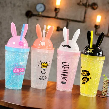 Design creativ de Plastic, Sticle de Băut Suc de Băuturi din Lapte de Pahare de Gheață Rupte de Corp cu Paie pentru Băieți și Fete Prezent