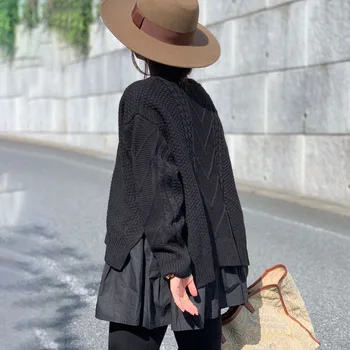 Toamna Cu Maneci Lungi Negru Femei Pulover Moda Coreeană Volane Mozaic Pulover Topuri Harajuku Supradimensionat Tricou Streetwear