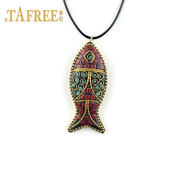 TAFREE stil etnic colier Nepal manual de pește pandantiv colier pulover Negru cablu lanț accesorii bijuterii MOA840