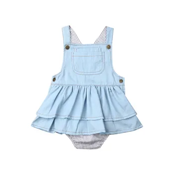 De vară pentru Copii Baby Girl Denim Romper Moda fără Mâneci Curea Salopeta Baby Girl Haine Layeres Volane Sling Costum 0-4Y