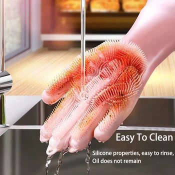 1 Pereche Magic Silicon De Spălat Vase Epurator De Spălat Vase Burete De Cauciuc Scrub Mănuși De Bucătărie De Curățare Mănuși De Spălat Vase