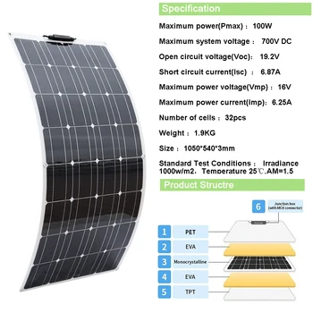 Panou solar 600w flexibil monocristalin 12v solar baterie de celule solare 18v pentru masina barca RV camping drumetii sistem home