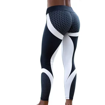 Hayoha Ochiuri Model de Imprimare Jambiere de fitness, Colanti Pentru Femei Sportive de Antrenament Leggins Elastic Slim Alb Negru Pantaloni