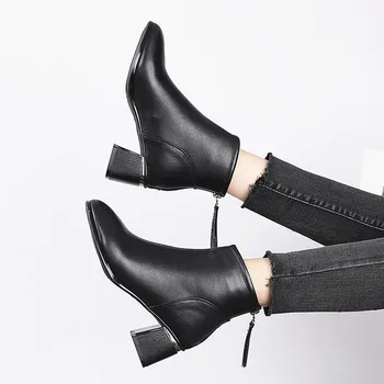 GKTINOO Real pentru Femei din Piele Glezna Cizme Platforma de Moda Blană Cald cu Toc de Iarnă Pantofi pentru Femeie Încălțăminte de Mărime 35-43