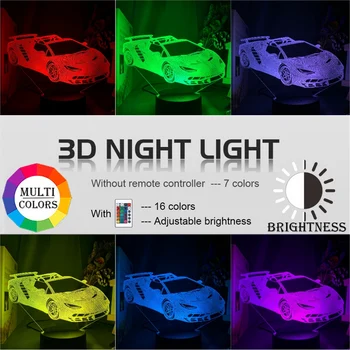 Iluzia 3d Lampa Masina Sport Veioza pentru Dormitor Copil Decor de Schimbare a Culorii Atmosfera de Premii la Evenimentul Led Lumina de Noapte Supercar