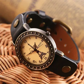 Stil vintage Sport ceas de mână de înaltă calitate, curea din piele Retro ceasuri femei rochie casual orologio Turnul Eiffel ceas retro