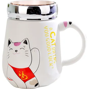450ml de Desene animate Pisica Ceramică rezistentă la Căldură Cupa Cu Capac Cana Îngroșa Lapte Pisoi Cana de Cafea Copiii Cupe Birou Firulescu Cadou