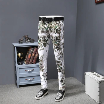 Designer De Flori Blugi Barbati Vaqueros Hombre Slab Moda Hombre 2020 Model PrintJeans Homme Slim Mens Blugi Skinny Stretch