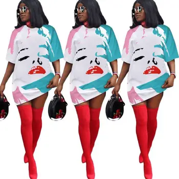 Noua Doamnă Drăguț Model Imprimat Femei Casual Rochii Scurte 2020 Vânzare Fierbinte Mâneci Scurte Vrac T Cămașă Rochie Multicolors