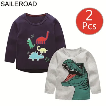 SAILEROAD 2 buc Dinozaur Imprimare Baieti Maneca Lunga Topuri Noi Desene animate pentru Copii t-shirt pentru Toamna Copii Fete Maneca Lunga, Haine