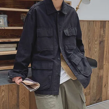 2019 Bărbați Japonia Stil de Moda de Epocă Liber Casual Multi-buzunare Cargo Jachete de sex Masculin Streetwear Hip Hop Strat de Îmbrăcăminte exterioară