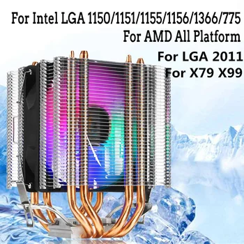 4 Pin RGB CPU Cooler Fan Pentru LGA 2011 X79 X99 4 Heatpipe Dual Tower Liniștită, Ventilatoare de Răcire Radiator Pentru procesor Intel LAG 1155 1156 775 AMD
