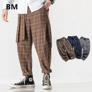 Chineză Stil De Moda Curea Carouri Pantaloni Casual 2020 Vrac Plus Dimensiune Largi Pantaloni Drepte Bărbați, Îmbrăcăminte De Stradă De Sex Masculin