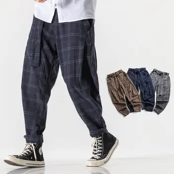 Chineză Stil De Moda Curea Carouri Pantaloni Casual 2020 Vrac Plus Dimensiune Largi Pantaloni Drepte Bărbați, Îmbrăcăminte De Stradă De Sex Masculin