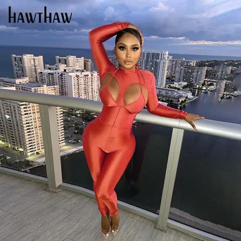 Hawthaw Femei De Primavara Toamna Gol Afară Monofazate Culoare Bodycon Slim Salopeta Romper General 2021 Femalec Îmbrăcăminte Streetwear