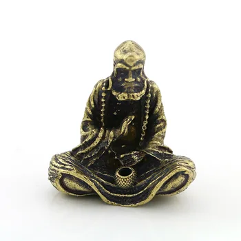 Mini Vintage Din Alama Dharma Lui Buddha Statuie Tămâie Titularul Decor Ornament Sculptura Biroul De Acasă Ornament De Birou Colectare Cadou