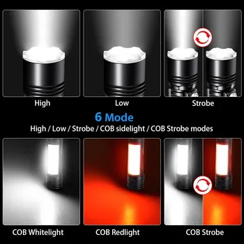 Magnetic puternic Lanterna Roșie/Albă de Lumină Lanterna USB Reîncărcabilă Lanterna 6 Moduri de COB LED Lanterna rezistent la apa Lanterna