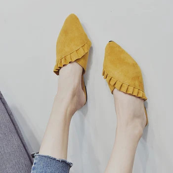 Noi 2018 a Subliniat Toe Femei Catâri Piele de Căprioară Pantofi Plat pentru Femei Plisata pentru Femei Pantofi de Vara apartamente Mujer Q254