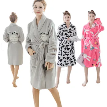 Moda Desene Animate Flanel Haine Pentru Femei Toamna Iarna Îngroșa Halat De Baie Plus Dimensiune Sleepwear Genunchi-Lungime Kimono Drăguț Halat De Homewear