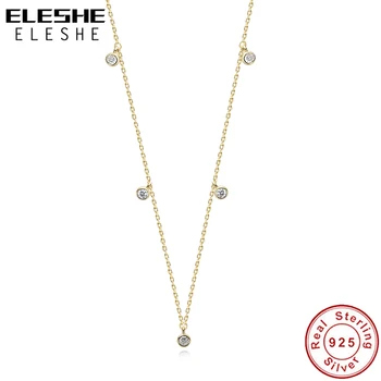 ELESHE de Lux Argint 925 Rotund CZ Stația de Cravată Colier Placat cu Aur de 18K Minunat Colier pentru Femei Moda Bijuterii