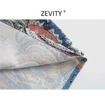 Zevity 2020 femei vintage nuci caju imprimare tricou casual office lady maneca lunga afaceri bluza retro roupas topuri chic LS7017